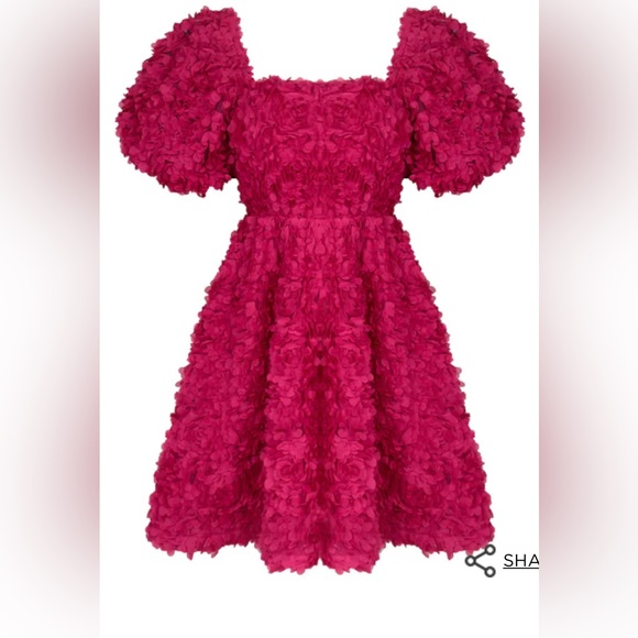 FOREVER UNIQUE PINK TEXTURED PUFF SLEEVE MINI DRESS - Picture 9 of 9